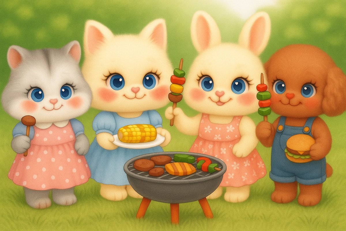 🍖バーベキュー日和〜！
みんなで焼いて、
食べて、にこにこ☺️💕
今日もなかよし✨
#ラッキス#ラッキス日和#バーベキュー