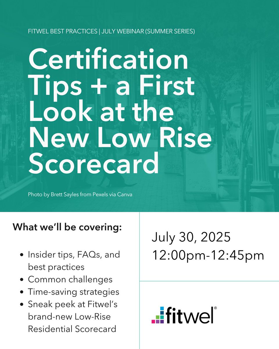 🔍 Join July’s #FitwelCertification Best Practices Webinar! Get expert tips, FAQs, &amp; a sneak peek at our new Low-Rise Residential Scorecard 🏘️.

🎉 Use code **LOWRISE15** for 15% off—1st 100 only!

📅 Don’t miss it—register now: ow.ly/I1CU50Wu5r7