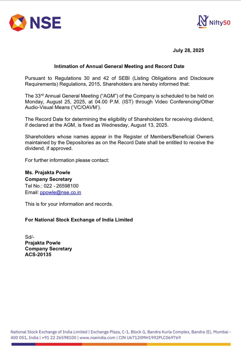anand_luhar's tweet image. #nse Dividend record rate 13 Aug #Unlisted