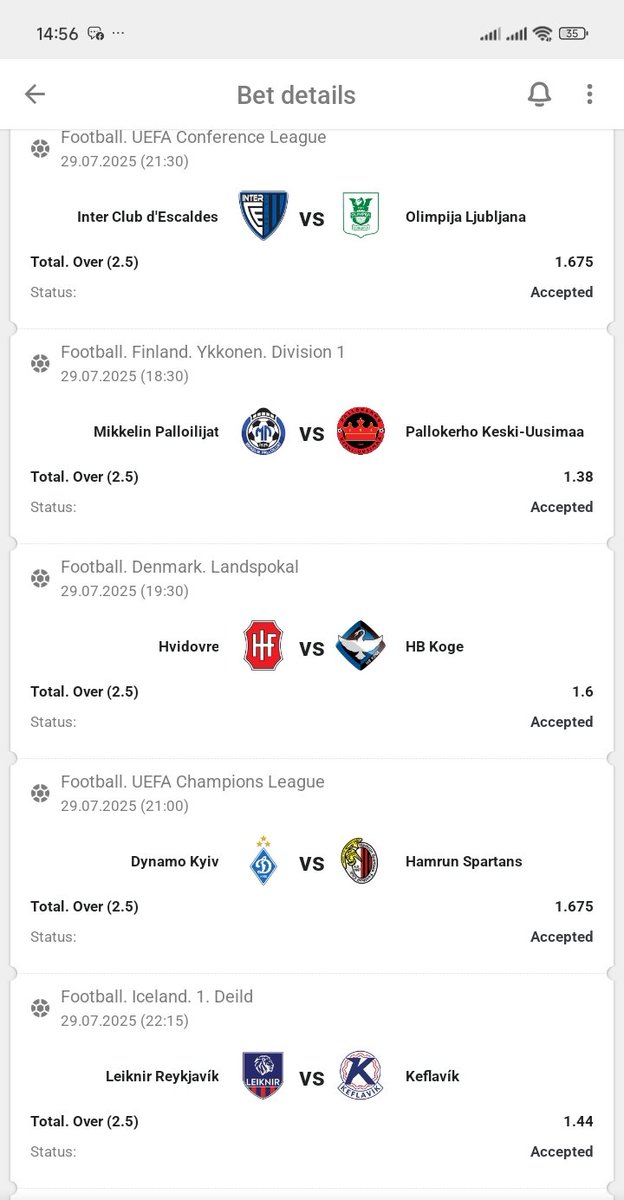 Over 2.5 Goals ACCA ⚽️ 
 
Odds: 13.34
Code : EMABG

Kick off at 18:30 👑 

Smash that ❤️ if you’re on