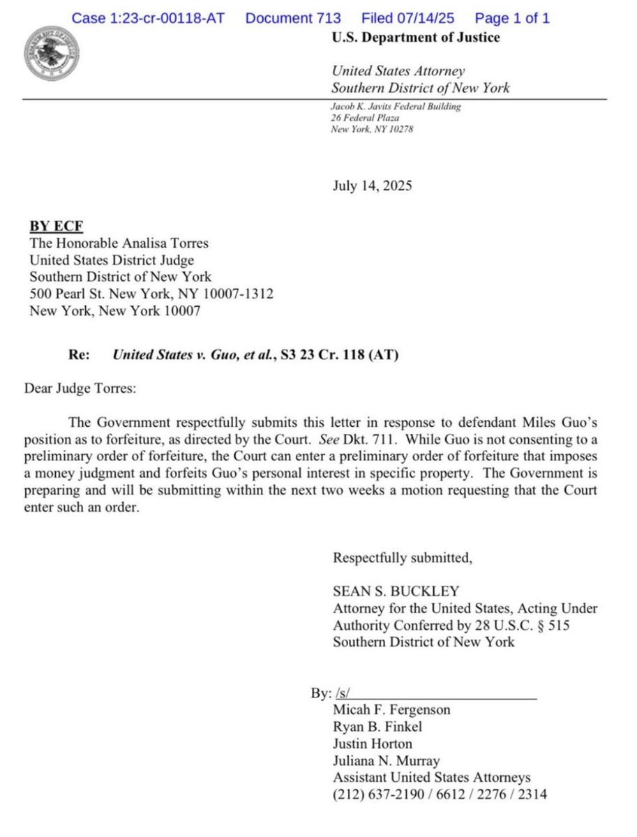 Miles Guo’s case is shown to be totally rogue because there’s no connection between him and the frozen asset by DOJ. CCP controlled prosecutors Damian Williams and his team re now forcing a premature forfeiture from the help of CCP spy infiltrators.Absolute procedural injustice!