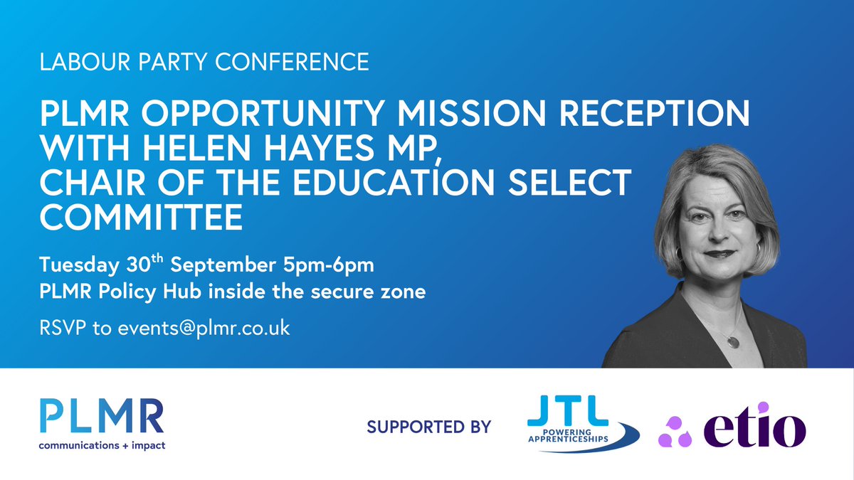 PLMR (@plmrltd) on Twitter photo Labour Party Conference
PLMR Opportunity Mission Reception with <a href="/helenhayes_/">Helen Hayes 💙🌹</a> MP, Chair of the Education Select Committee.
Join us for drinks and canapes on Tuesday 30th September 5pm-6pm in the PLMR Policy Hub in the ACC Arena inside the secure zone.
Hear from Labour Labour Party Conference
PLMR Opportunity Mission Reception with <a href="/helenhayes_/">Helen Hayes 💙🌹</a> MP, Chair of the Education Select Committee.
Join us for drinks and canapes on Tuesday 30th September 5pm-6pm in the PLMR Policy Hub in the ACC Arena inside the secure zone.
Hear from Labour