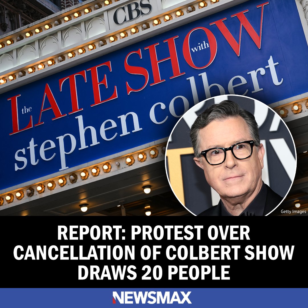 An NYC rally to protest the cancellation of late-night host Stephen Colbert's show on CBS drew 20 people, according to a report. bit.ly/472m9Xw