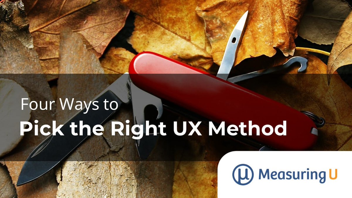 When selecting which #UXresearch method to use, consider (1) the primary research goal and (2) the resources needed to implement the method. measuringu.com/4-ways-to-pick…
