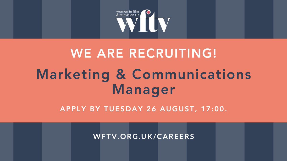 🚨 WFTV is hiring!
We’re looking for a dynamic Marketing &amp; Comms Manager to lead strategy &amp; campaigns across awards, mentoring, &amp; more.

Love digital, storytelling &amp; championing women in film &amp;TV?
Apply now👇
🗓 Deadline: Tues 26 Aug, 5pm
🔗 bit.ly/wftvcareers