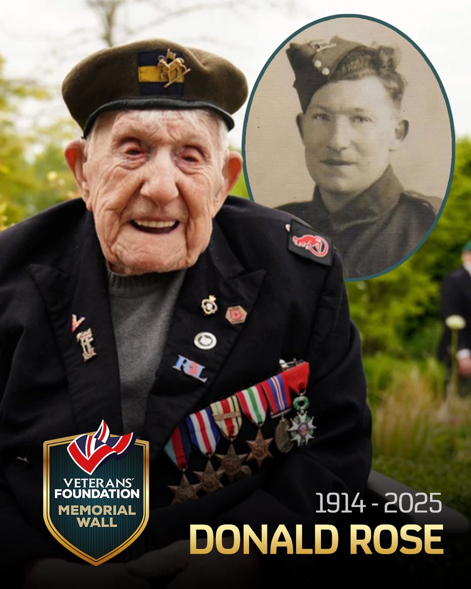 Below are the funeral details of Pte Donald Rose 110yr old WW2 oldest veteran, the oldest man in the UK and fifth oldest WW2 veteran in the world. 

We are asking support from the public and Armed Forces community to help give Donald a dignified send off. 

🕯️ Friday 8th August