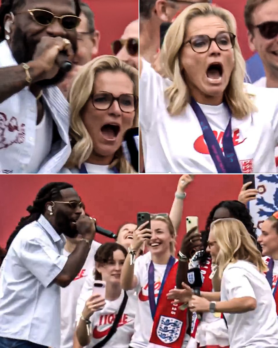 Sarina Wiegman was buzzing when Burna Boy hit the stage during the Lionesses’ Euros trophy parade 🇳🇬😆