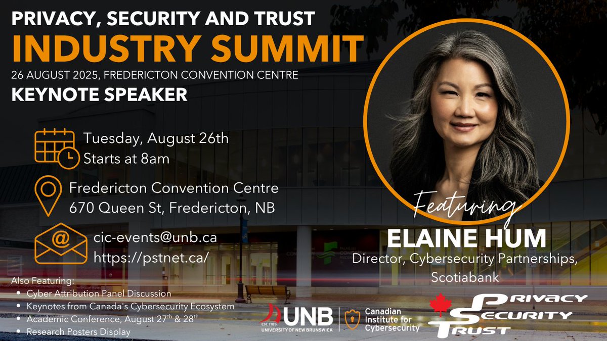 🌟Speaker Spotlight: Elaine Hum at the #PST2025 Industry Summit

Join Elaine Hum, Director of Cybersecurity Partnerships at Scotiabank, as she shares her inspiring journey on Aug 26. 

🔗Register: site.pheedloop.com/event/PST2025/… 

#Leadership #Scotiabank #TechConference #Inspiration