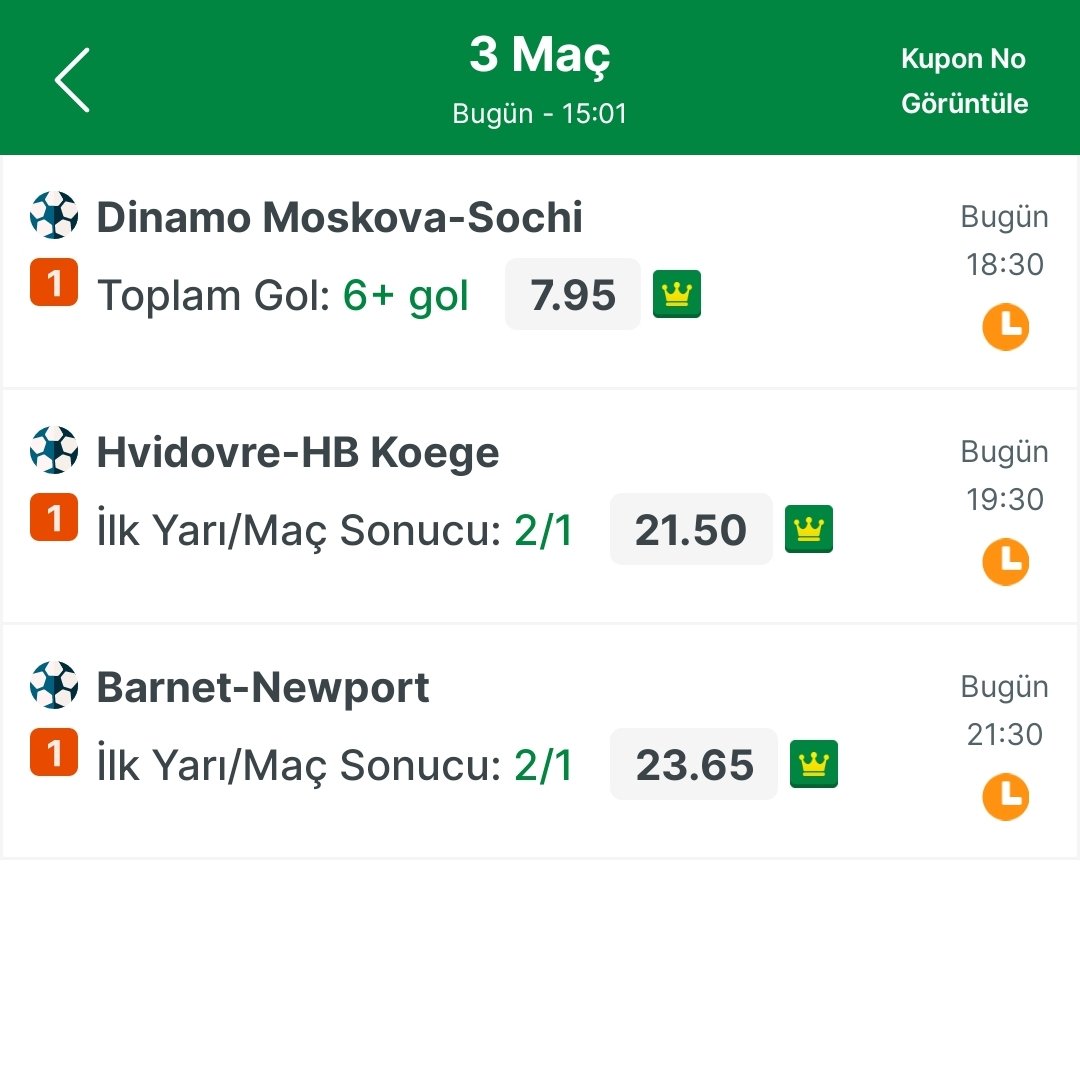 3 maçlık rüya kuponumuz hazır