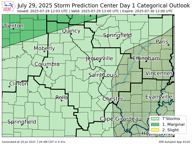 CPritch19's tweet image. #SPC issues Day 1 Marginal Convective Risk at Jul 29, 12:03z for LSX spc.noaa.gov/products/outlo…
