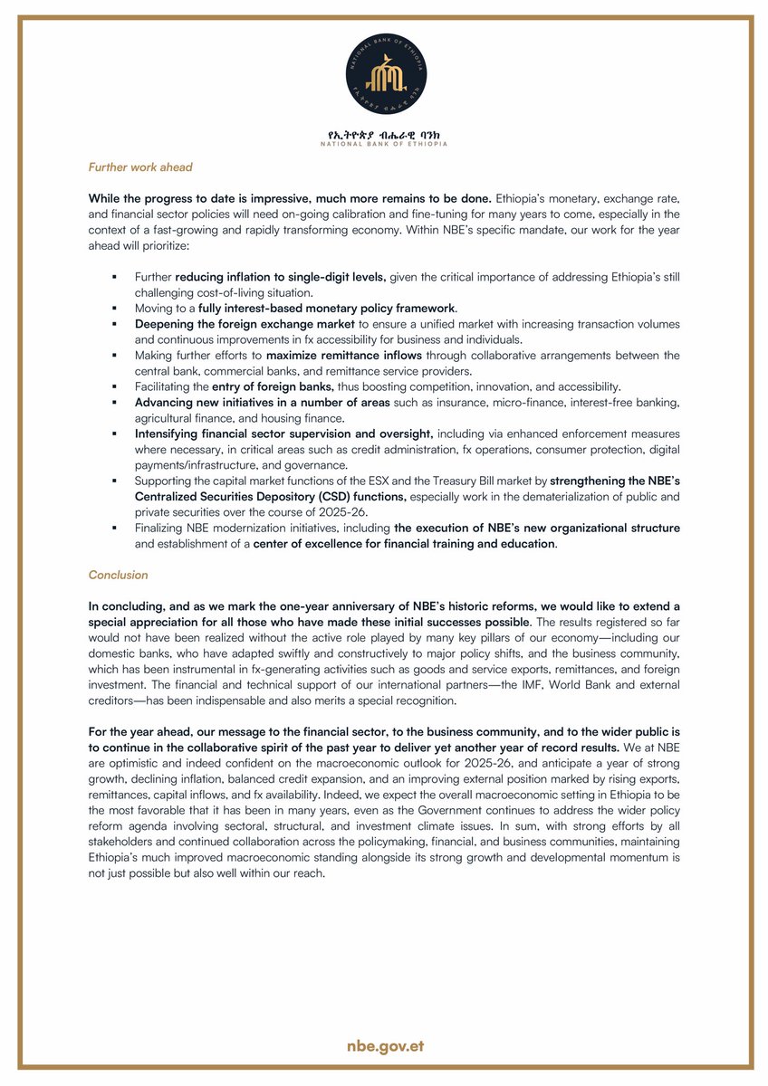 NBEthiopia's tweet image. NBE MARKS THE ONE-YEAR ANNIVERSARY OF ETHIOPIA’S HISTORIC MACRO REFORMS