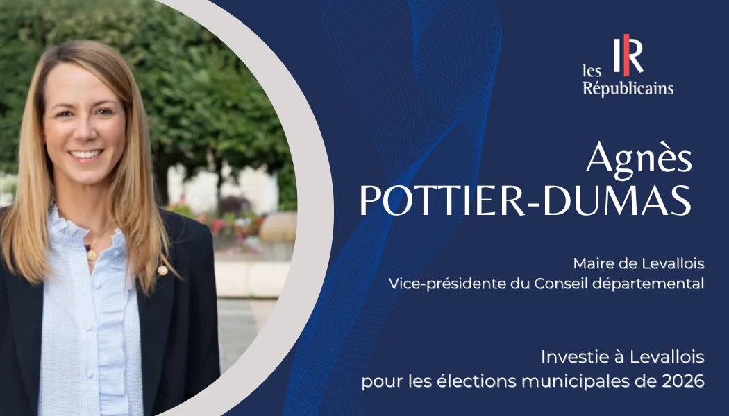 Le 28 juillet, la Commission Nationale d'Investiture <a href="/lesRepublicains/">les Républicains</a>, présidée par <a href="/AnnieGenevard/">Annie Genevard</a>, a investi <a href="/AgnesPottierD/">Agnès Pottier-Dumas</a> pour porter nos couleurs lors des #élections #Municipales2026 à <a href="/villelevallois/">Ville de Levallois</a>