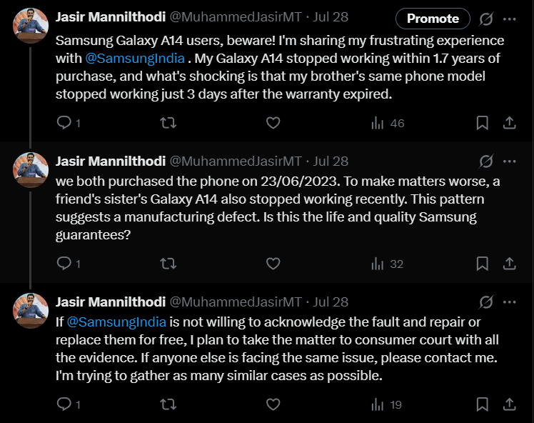 MuhammedJasirMT's tweet photo. @SamsungIndia SERVICE FAIL! After posting the issue here,I visited Samsung Service Centre, they are not ready to accept their fault and also refused to help, citing warranty expiration. is 1 year the new lifespan guarantee? Don't trust Samsung! #SamsungFailed #PoorCustomerService https://t.co/qGhqKs8xur