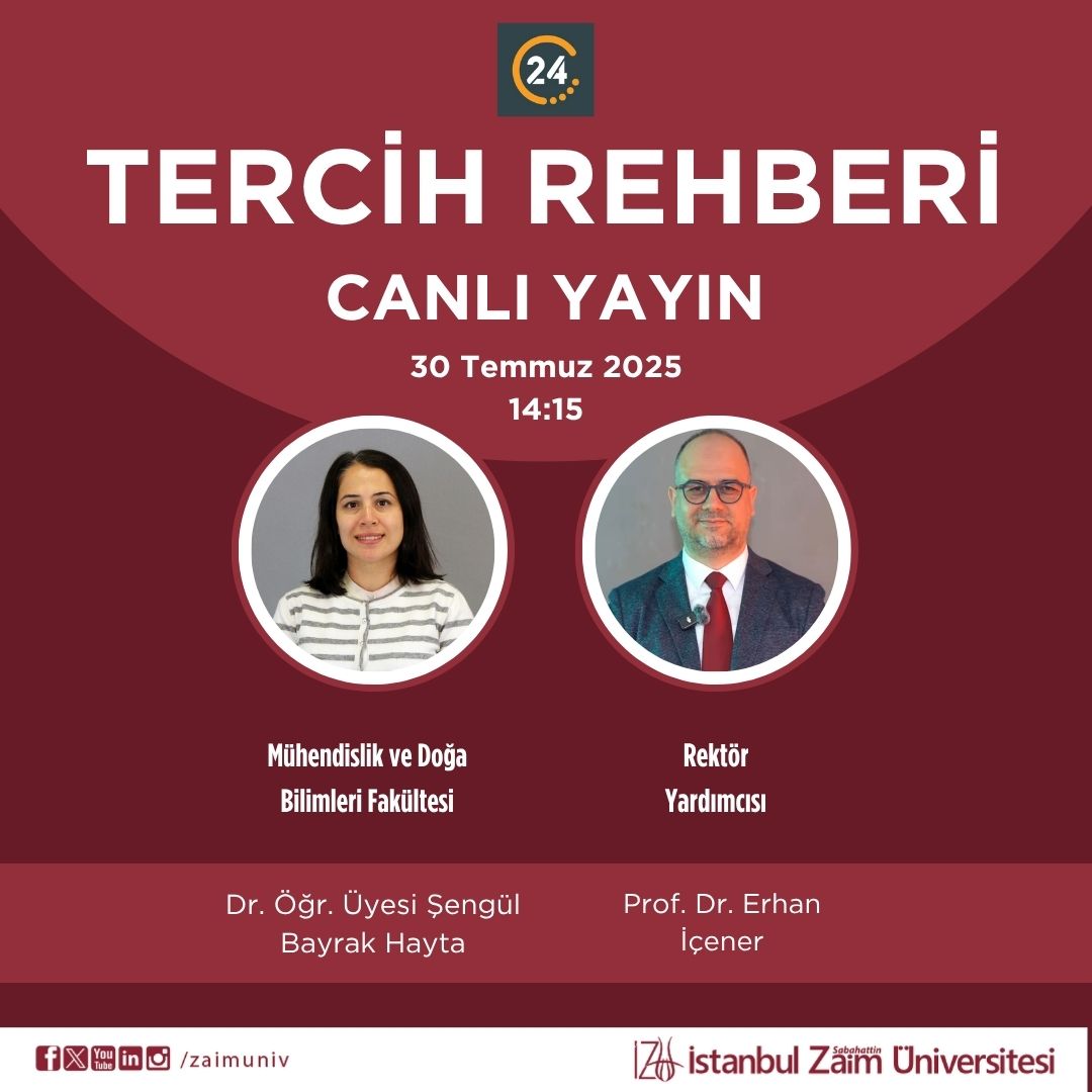 İZÜ Rektör Yardımcısı ve Lisansüstü Eğitim Enstitüsü Müdürü Prof. Dr. Erhan İçener ile Mühendislik ve Doğa Bilimleri Fakültesi Bilgisayar Mühendisliği Bölüm Başkanı Dr. Öğr. Üyesi Şengül Bayrak Hayta yarın saat 14:15’te 24 TV canlı yayınında.

📍 24 TV - Tercih Rehberi
📅 30