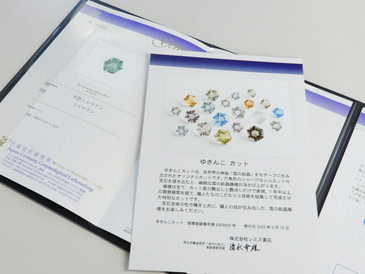 ↑の鑑別書には、特別に作っていただいたゆきんこカットの差し込みページが入ります。