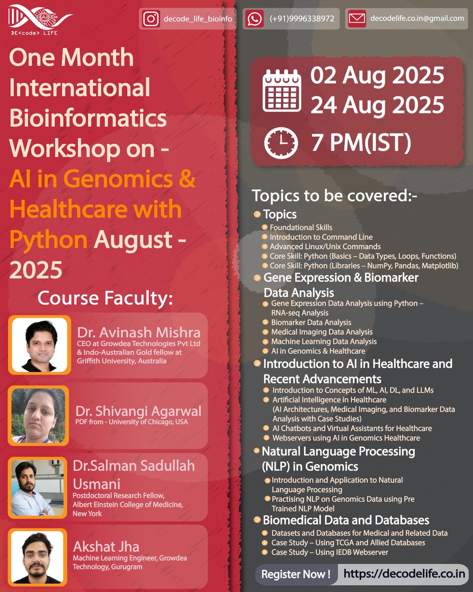 helpBIOTECH (@helpbiotech) on Twitter photo π’From August 2, Saturday - One Month International Bioinformatics Workshop on - AI in Genomics with Healthcare with Python by Decode Life
helpbiotech.co.in/2025/07/decodeβ¦
<a href="/LifeDecode/">Decode life</a> π’From August 2, Saturday - One Month International Bioinformatics Workshop on - AI in Genomics with Healthcare with Python by Decode Life
helpbiotech.co.in/2025/07/decodeβ¦
<a href="/LifeDecode/">Decode life</a>