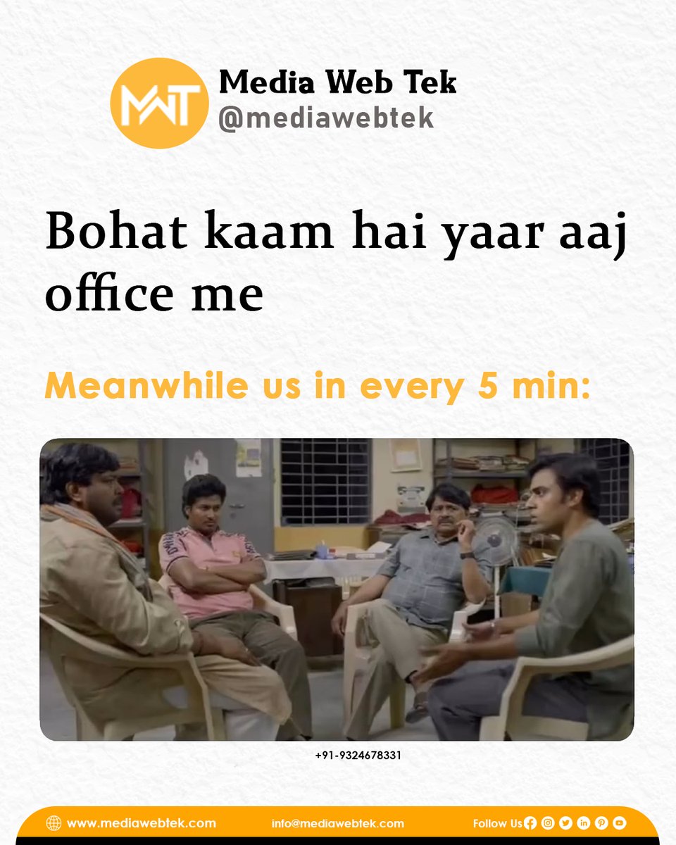 mediawebtek_'s tweet photo. "Bohat kaam hai yaar... par chai break toh banta hai! โ๐
Deadlines? Yes. Discussions? Double yes.
Tag your office squad who says theyโre 'super busy' but are busy being busy ๐คญ"
#OfficeLife #WorkVibes #AgencyHumor #MediaWebTek #WorkHardChillHarder #TeamTalks https://t.co/dgBenGsTuc