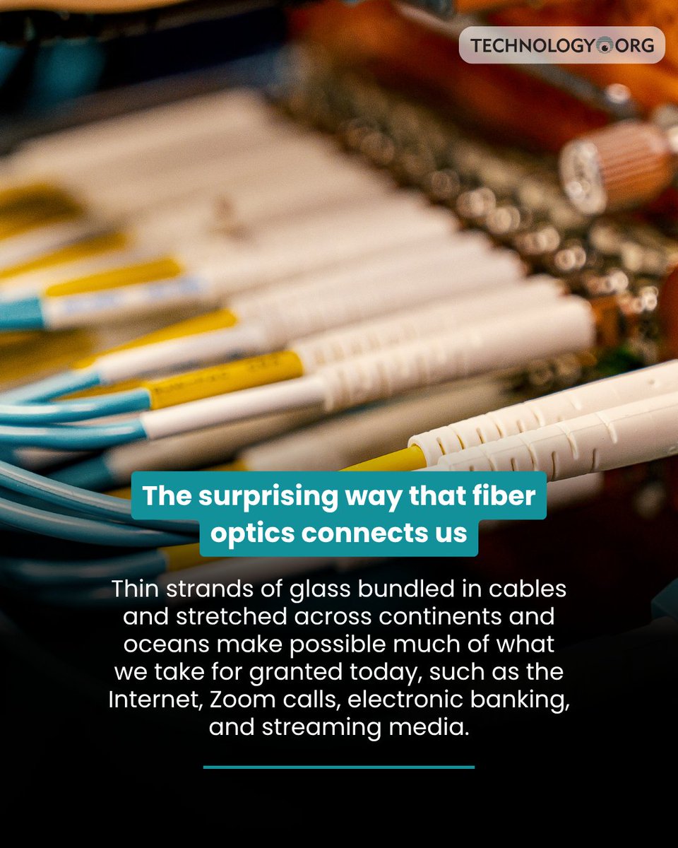 TechnologyOrg's tweet image. Fiber optics use ultra-thin glass to send light signals across oceans and cities enabling the internet, video calls, streaming, and more.

Full article: technology.org/2025/07/29/the…

#FiberTech #FiberOptic #Technology