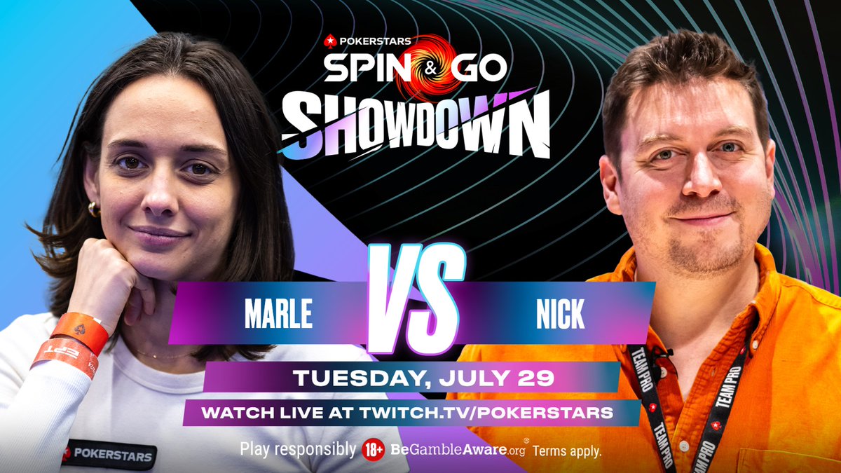 Nicholas Walsh (@nickwalshtv) on Twitter photo ⚡️ Spin & Go Showdown⚡️
Episode #27: MORE <a href="/PokerStars/">PokerStars</a> #SpinAndGo showdown!
Today's Match Up: <a href="/NickWalshTV/">Nicholas Walsh</a> vs <a href="/MarleSpragg/">Marle Spragg</a>
When: 14:00 UK
Watch: twitch.tv/pokerstars ⚡️ Spin & Go Showdown⚡️
Episode #27: MORE <a href="/PokerStars/">PokerStars</a> #SpinAndGo showdown!
Today's Match Up: <a href="/NickWalshTV/">Nicholas Walsh</a> vs <a href="/MarleSpragg/">Marle Spragg</a>
When: 14:00 UK
Watch: twitch.tv/pokerstars