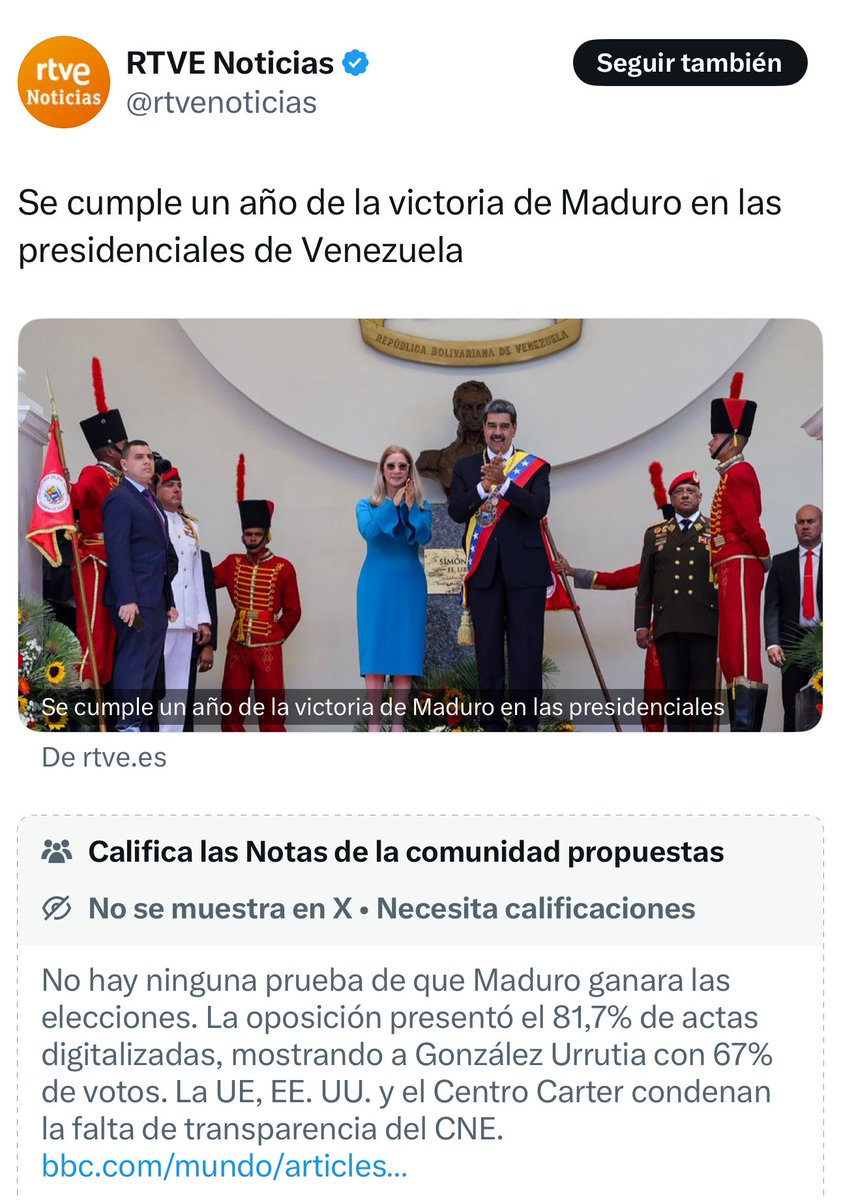 Juan Guaidó (@jguaido) on Twitter photo Esto de los más complejo de combatir a una dictadura: propaganda y guerra cognitiva: usan medios públicos para desmotivar, relativizar a un dictador, revictimizar a toda una sociedad y en definitiva socavar la democracia.
Esto es propaganda de parte de <a href="/rtvenoticias/">RTVE Noticias</a> Esto de los más complejo de combatir a una dictadura: propaganda y guerra cognitiva: usan medios públicos para desmotivar, relativizar a un dictador, revictimizar a toda una sociedad y en definitiva socavar la democracia.
Esto es propaganda de parte de <a href="/rtvenoticias/">RTVE Noticias</a>