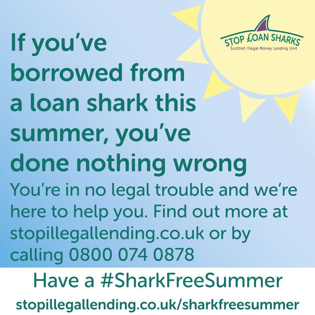 1stClassCU (@1stclasscu) on Twitter photo 🦈❌ Enjoy a #SharkFreeSummer and avoid illegal moneylenders.
With the new school term approaching, no one should feel pressured to borrow from loan sharks.
There are safer options:
✅ Grants
✅ Credit unions
✅ Free debt advice
🔗 stopillegallending.co.uk/SharkFreeSummer
<a href="/StopLoanSharks/">Scottish Illegal Money Lending Unit</a> 🦈❌ Enjoy a #SharkFreeSummer and avoid illegal moneylenders.
With the new school term approaching, no one should feel pressured to borrow from loan sharks.
There are safer options:
✅ Grants
✅ Credit unions
✅ Free debt advice
🔗 stopillegallending.co.uk/SharkFreeSummer
<a href="/StopLoanSharks/">Scottish Illegal Money Lending Unit</a>