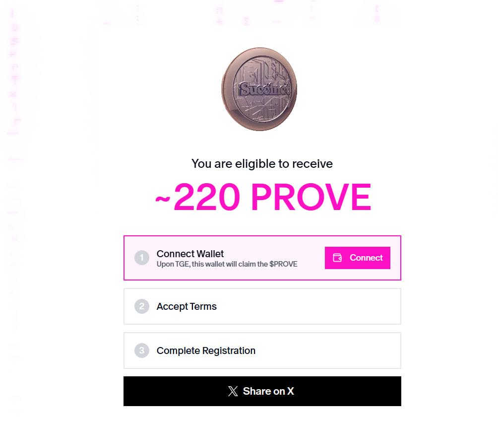 Hm, that was really un-expected... 🤯

Checked out my highlights &amp; #airdrop from the #Succinct Testnet! 

Eligible for 1000 $PROVE Dis roles + X Yappers got 10k to 20/30k. Regular users without roles/yapps 20 to 210...

Check here 👉 reglster-succinct.foundation
