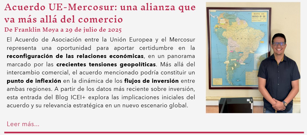 Les invito a leer mi breve contribución al Blog ICEI+, titulada "Acuerdo UE-Mercosur: una alianza que va más allá del comercio", publicada bajo la edición de <a href="/CarreraAndrea86/">Andrea Carrera</a> y el <a href="/ucm_icei/">ICEI-UCM</a> .

👉ucm.es/icei/acuerdo-u…
