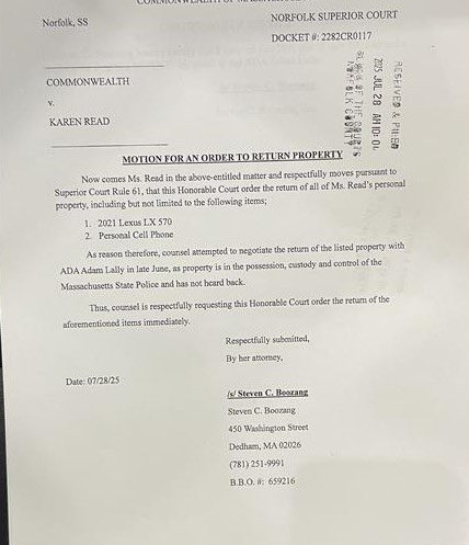 Solomon M Radner (@solomonradner) on Twitter photo Well this is interesting. Ironically, #KarenRead can likely prevail if she sues law enforcement for unlawful seizure if they refuse to return her property to her, now that the case is over. <a href="/Bederowlaw/">Bederow Law</a> <a href="/DoctorTurtleboy/">Aidan Kearney</a> <a href="/BrotherCounsel/">Brother Counsel</a> Well this is interesting. Ironically, #KarenRead can likely prevail if she sues law enforcement for unlawful seizure if they refuse to return her property to her, now that the case is over. <a href="/Bederowlaw/">Bederow Law</a> <a href="/DoctorTurtleboy/">Aidan Kearney</a> <a href="/BrotherCounsel/">Brother Counsel</a>