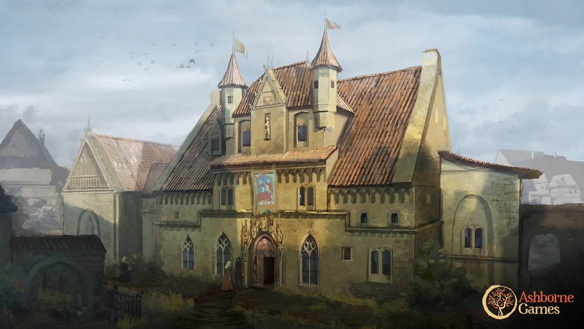 AshborneGames's tweet photo. Here's another look at the Town Hall - this time, from the outside. 
This concept art shows how the Town Hall’s exteriors exude an air of power and authority. ⚖️

Any guesses on what game we're working on? Find out at @THQNordic's Digital Showcase on August 1! https://t.co/Fb0n0aI7g4