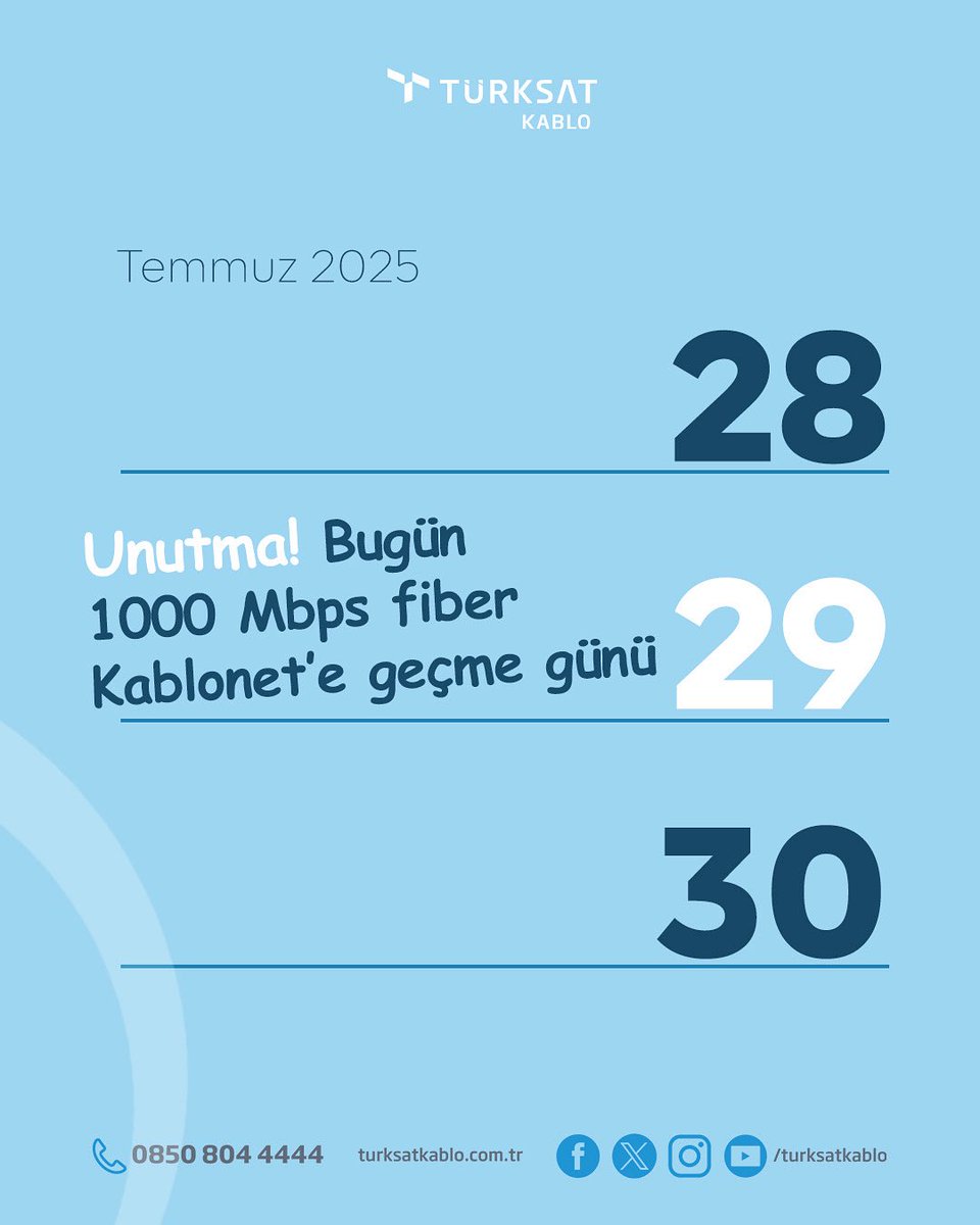 📅  Bugün büyük gün!

1000 Mbps’ye varan fiber hızla Kablonet dünyasına adım atmanın tam zamanı!