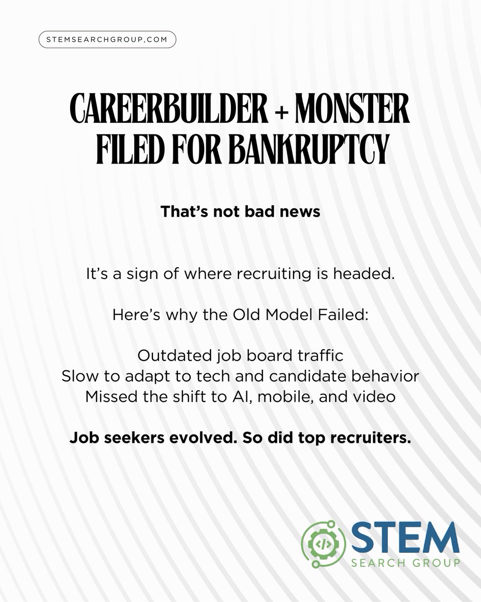 STEMSearchGroup's tweet image. Big-name job boards are fading. 

AI is changing the game. It’s no longer about #jobposts.

It’s about #humanconnection, #strategy, and adaptability.

We’re built for this.
💡 Smart sourcing
💡 Data-backed outreach
💡 Human-first #partnerships

The industry is #evolving, are you?