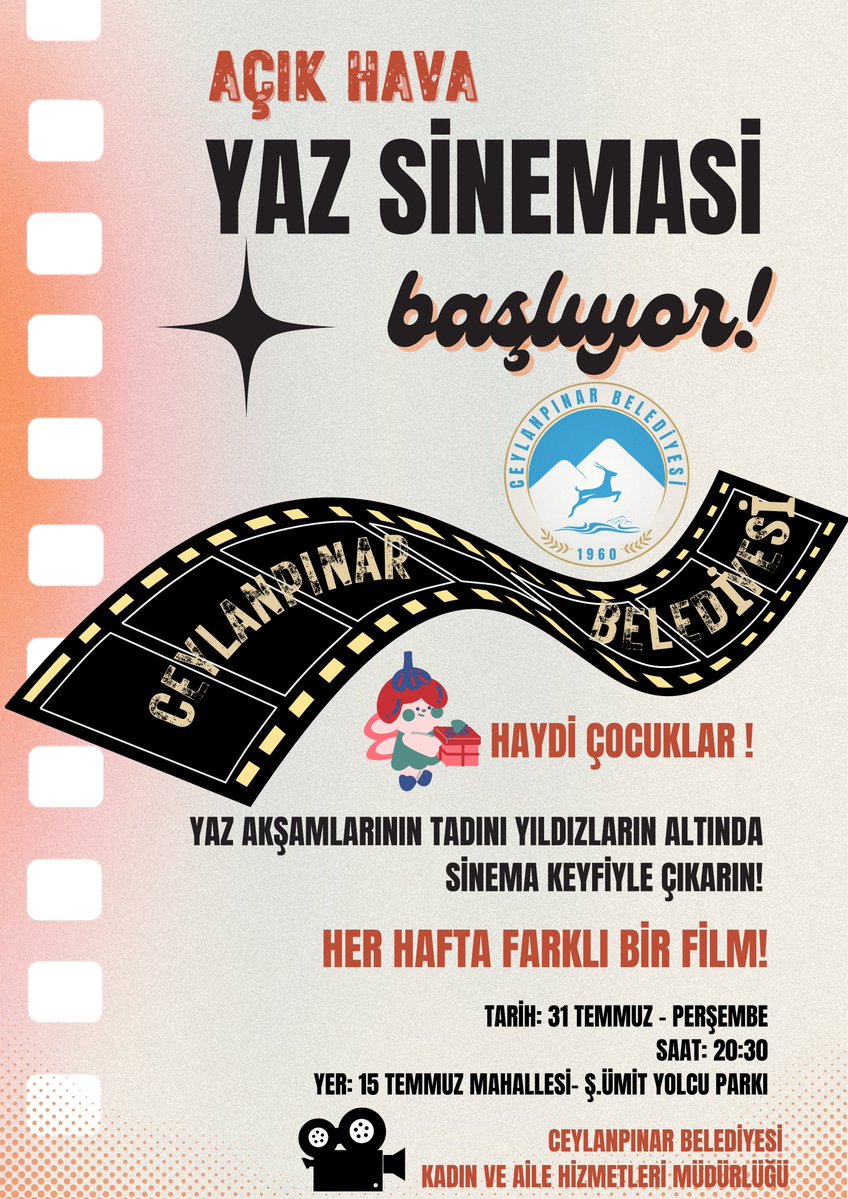 Çocuklar için "Açık Hava Yaz Sineması Günleri" etkinlikleri başlıyor !