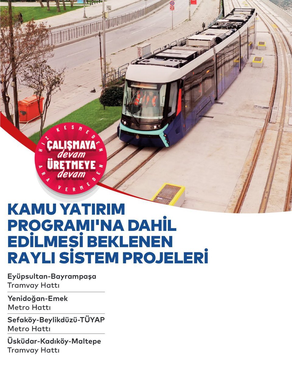 • İBB'nin inşaatına devam ettiği metrolar:

1. Çekmeköy-Sancaktepe-Sultanbeyli Metrosu
2. Ümraniye-Ataşehir-Göztepe Metrosu
3. Pendik-Kaynarca-Fevzi Çakmak Metrosu
4. Mahmutbey-Bahçeşehir-Esenyurt Metrosu
5. Kirazlı-Halkalı Üniversite Metrosu
6. Kabataş-Mecidiyeköy-Mahmutbey
