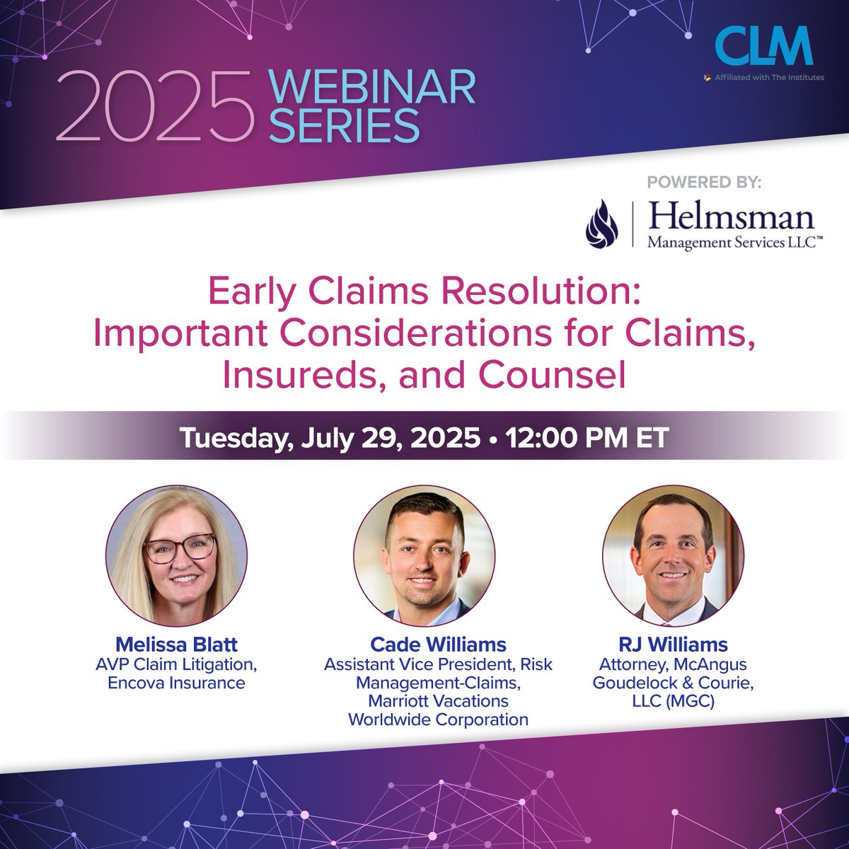 Join these three seasoned strategists as they discuss considerations weighing on claims professionals, employers, and their counsel when attempting to efficiently resolve workers compensation claims. Open to all on Tuesday, July 29 at noon ET. bit.ly/4m2eIEa #CLMWebinar