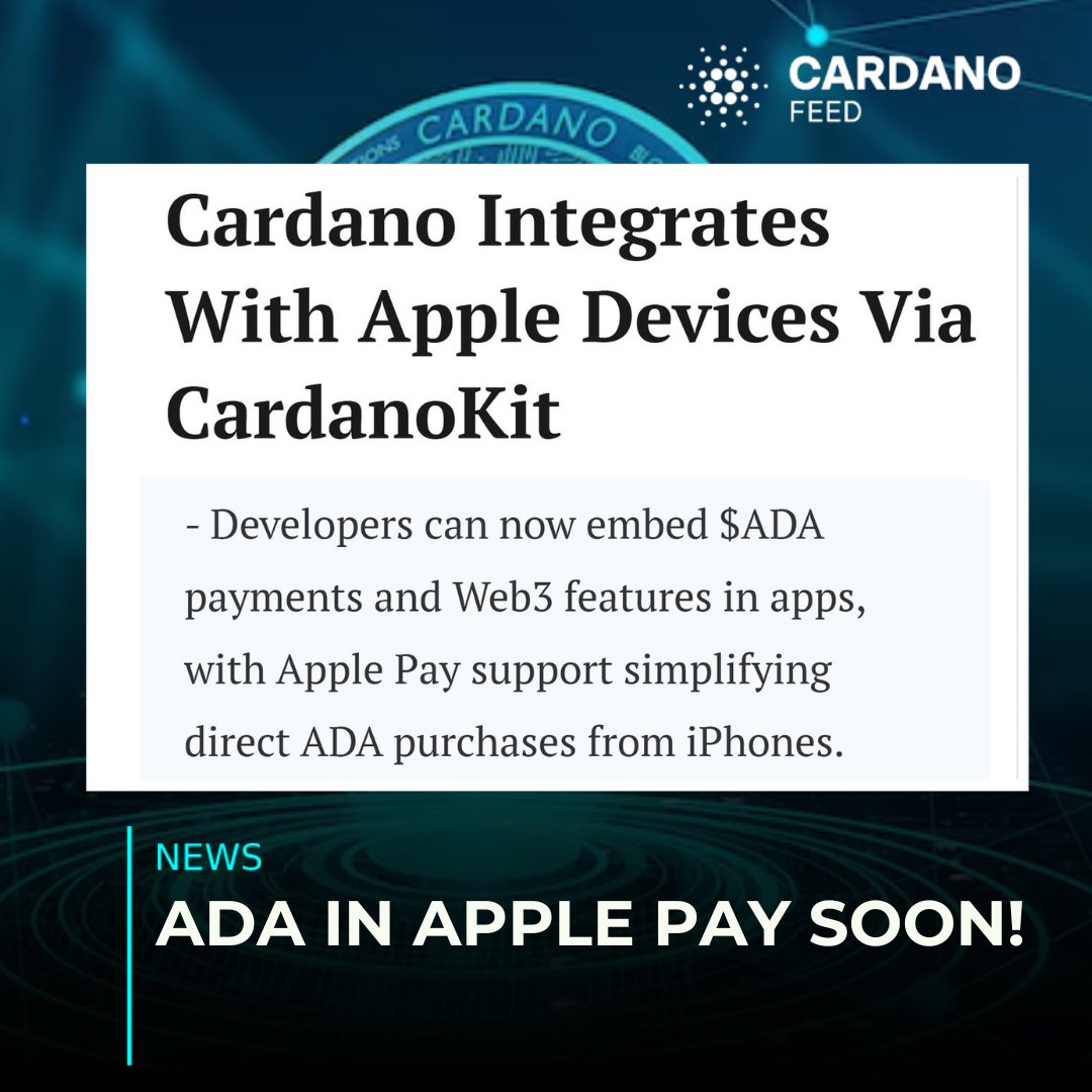 CardanoFeed's tweet image. ADA IN APPLE PAY SOON!