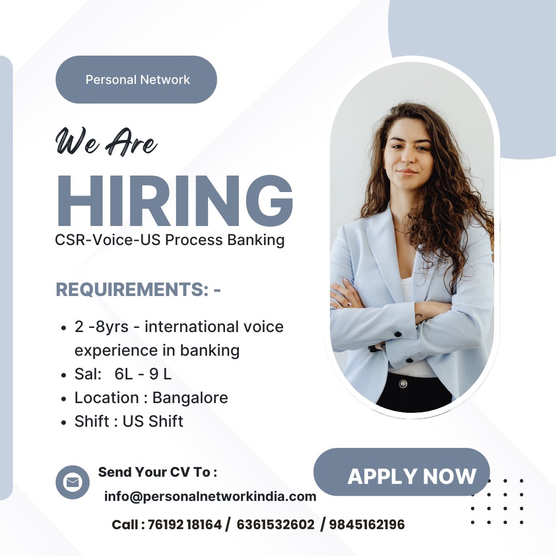 PERSONALNETWORK (@persanal_nw) on Twitter photo Greetings from PERSONAL NETWORK !!!!
Hiring for Customer Support International Voice Process
Post : Customer Support Representative
CONTACT:
Tinna : 7619281864
Keerthi:7619185930
Ram:7338444389
Email to : info@personalnetworkindia.com Greetings from PERSONAL NETWORK !!!!
Hiring for Customer Support International Voice Process
Post : Customer Support Representative
CONTACT:
Tinna : 7619281864
Keerthi:7619185930
Ram:7338444389
Email to : info@personalnetworkindia.com