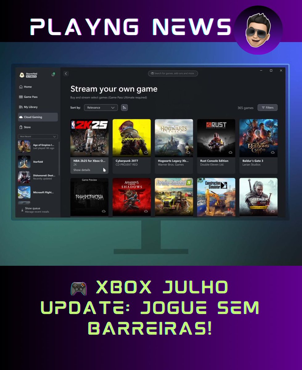PlayNG_2025's tweet image. Transmita seus jogos do console para o PC, continue sua partida onde quiser e aproveite o acesso facilitado à nuvem. A atualização de julho do Xbox chegou pra te manter sempre conectado à sua jogatina!

#XboxUpdate #ConsoleToPC #CloudGaming #GameSync #XboxJulho2025