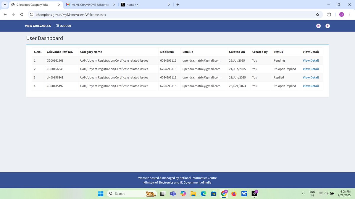 QuantumMatrics's tweet photo. Struggling to access my MSME Udyam data since Dec 2024! Lost access to old phone &amp; email. Raised multiple queries, no resolution. @GoI_MeitY @MSME_GoI, please help me update/download my certificate. #MSME #Udyam #SupportNeeded @NICMeity https://t.co/UgL0KpvYi4