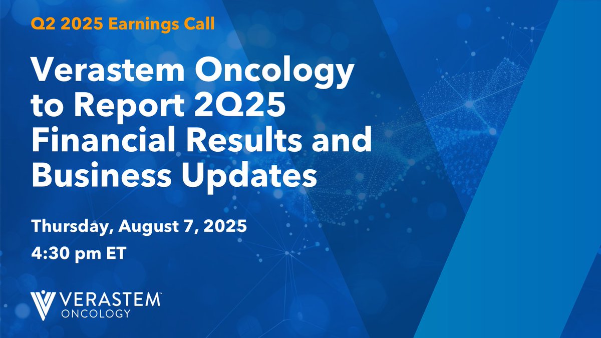 Today, we announced that we will be holding our Q2 earnings call on Thursday, August 7, at 4:30 pm ET.

Read more: investor.verastem.com/news-releases/…

$VSTM