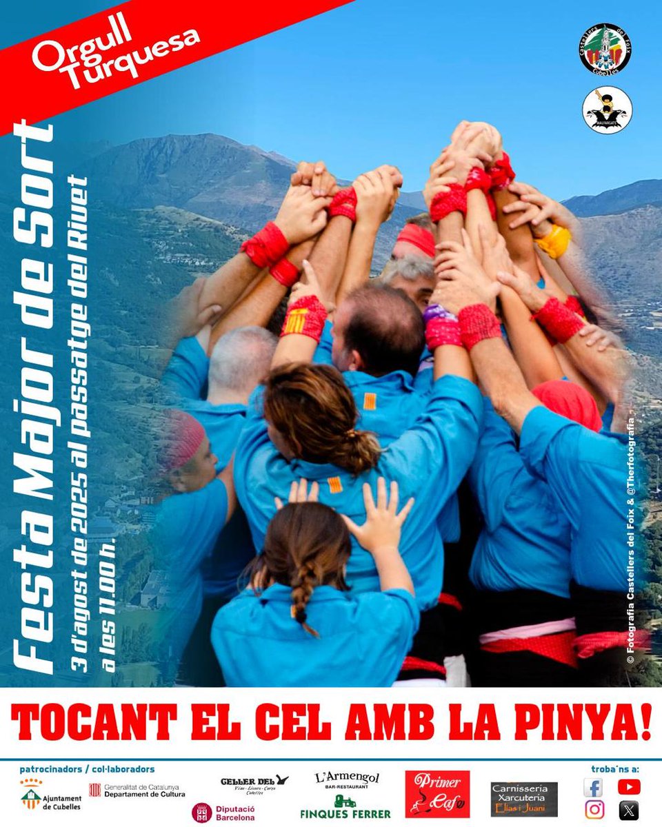 😀 Aquest cap de setmana repetim actuació a #Sort.

🩵 Estem encantats de compartir plaça amb els <a href="/malfargats/">Malfargats de Pallars</a> en una vila amb fortes connexions amb la nostra colla!

🙌 Uneix-te als #CastellersDelFoix i pintem junts el cel de turquesa!

🗓️3 d'agost 
🕚11h
📍Passatge del Riuet
