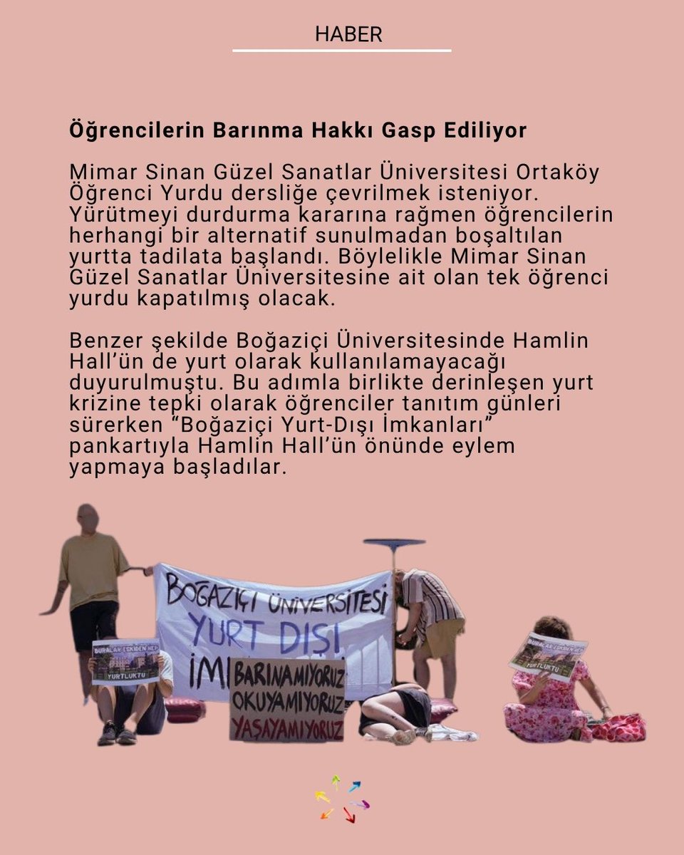 Mimar Sinan Güzel Sanatlar Üniversitesi Ortaköy Öğrenci Yurdu dersliğe çevrilmek isteniyor. Öğrencilerin herhangi bir alternatif sunulmadan boşaltılan yurtta tadilata başlandı. Böylelikle Mimar Sinan Güzel Sanatlar Üniversitesine ait olan tek öğrenci yurdu kapatılmış olacak.