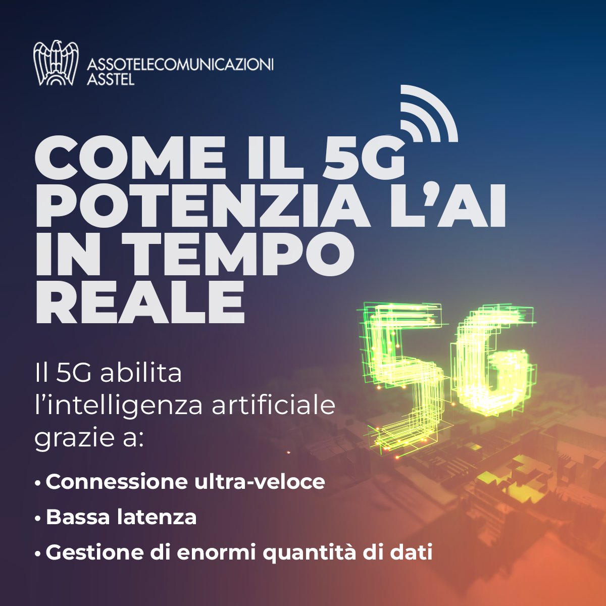 🚀 Il #5G non solo porta connessioni ultra-veloci, ma è anche un abilitatore chiave per l'#AI. 
Gestendo grandi volumi di dati e bassa latenza, crea l'ambiente ideale per applicazioni AI in tempo reale, come il riconoscimento vocale e le auto autonome. 📡💡

#FuturoConnesso
