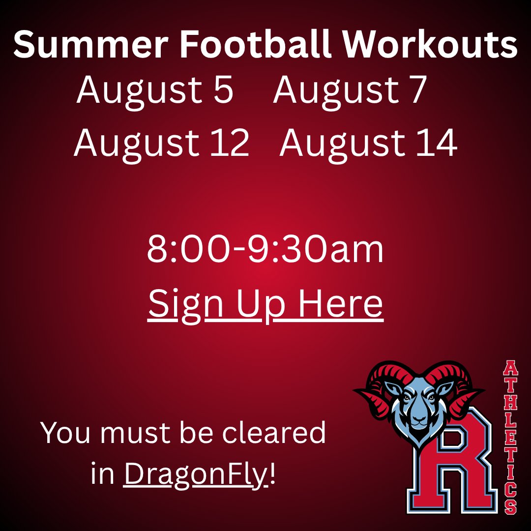 Voluntary Summer Football Workouts Begin August 5th!

More info at docs.google.com/document/d/1PH…