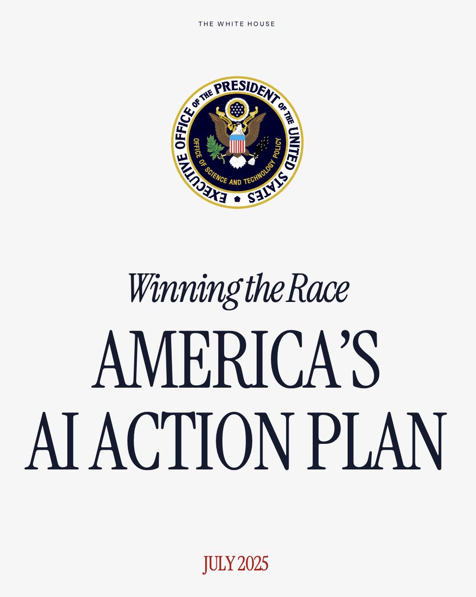 American AI Action Plan (TLDR):

1. Accelerate Innovation
– Push open-source/open-weight AI &amp; expand compute access (NAIRR).
– Regulatory sandboxes for AI in healthcare, energy, agri.
– Invest in robotics, drones, next-gen manufacturing.
– Fund AI-enabled science: automated labs