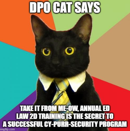 DpsRic's tweet image. #DPOCat meows, &quot;It&apos;s not too early to start planning your annual #EdLaw2d training for the 2025-26 school year.&quot;