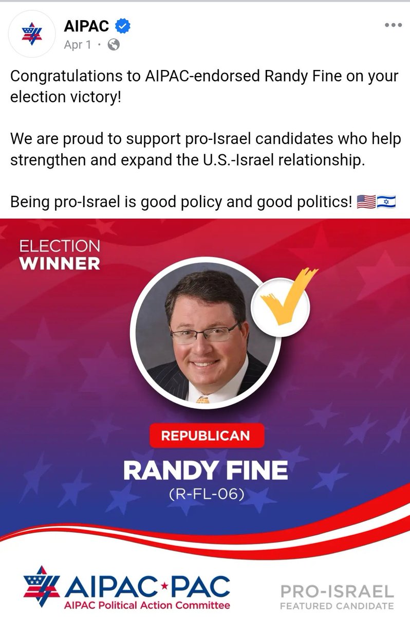 Harbpeace's tweet photo. The story is not that AIPAC dropped Randy Fine. 
It's that AIPAC endorsed this sociopathic, bigoted ghoul to begin with.
Every AIPAC-backed Democrat should be asked about this. https://t.co/BnvQ4eUFUj