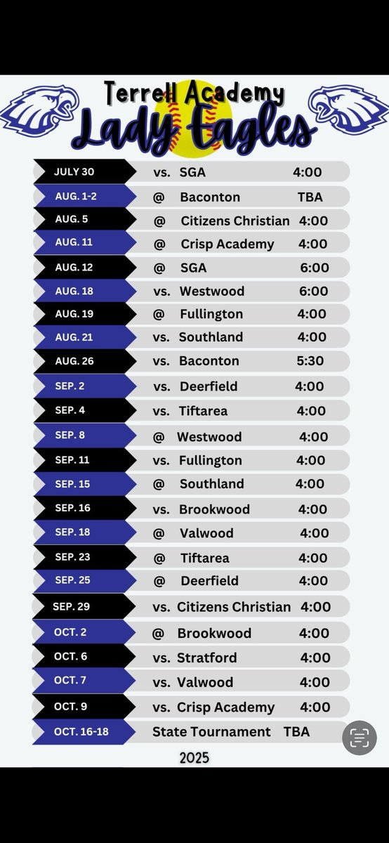 SENIOR YEAR
Come on out and cheer for the Eagles! 🦅🥎💥

<a href="/CoachJ34/">Brittany Johnson</a> <a href="/mrsmobro/">Melissa Brocato</a> <a href="/taylor_senter/">Taylor Senter</a> <a href="/kelseyshodgson/">Kelsey Hogan</a> <a href="/T_hutto20/">Taylor Hutto</a> <a href="/tmartin1314/">tmartin</a> <a href="/COACHDREWGREER/">Drew Greer</a> <a href="/BrookeOHair3/">Brooke Best-O'Hair</a> <a href="/GregLarnerd/">Greg Larnerd</a> <a href="/Acozart44/">Ashley Cozart</a> <a href="/GCSU_Softball/">GCSU_Softball</a> <a href="/AUG_Softball/">AUG_Softball</a> <a href="/UNASoftball/">North Alabama Softball</a> <a href="/PiedmontSB/">Piedmont Lions Softball</a> <a href="/SUHawksSoftball/">Shorter University Softball</a>