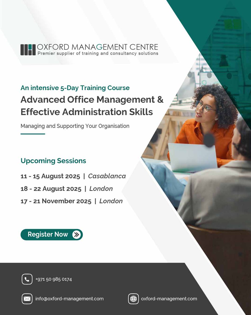 OxfordMC_UK's tweet image. Be the engine behind a high-performing team.

Master advanced office management &amp;amp; admin skills that truly make a difference.

📎 Register now: oxford-management.com/course/advance…

#AdminProfessionals #WorkplaceExcellence #OrganisationalSupport #LeadershipSupport