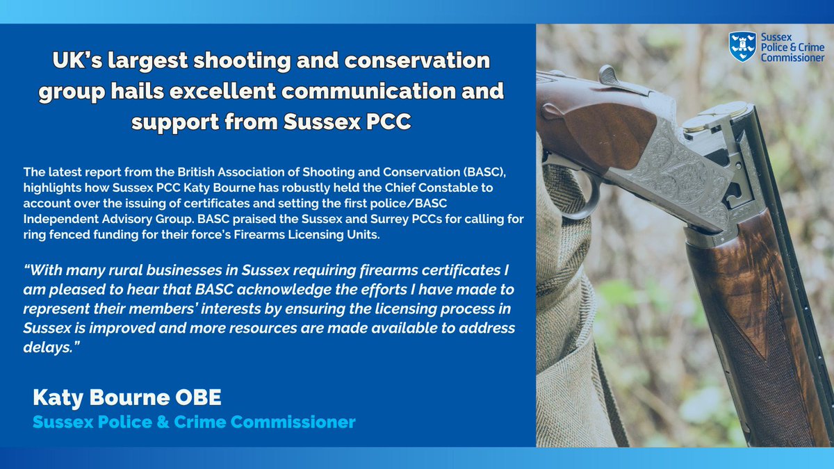 UK's largest shooting and conservation group hails excellent communication and support from Sussex PCC <a href="/KatyBourne/">Katy Bourne OBE</a>

Read more below 👇
