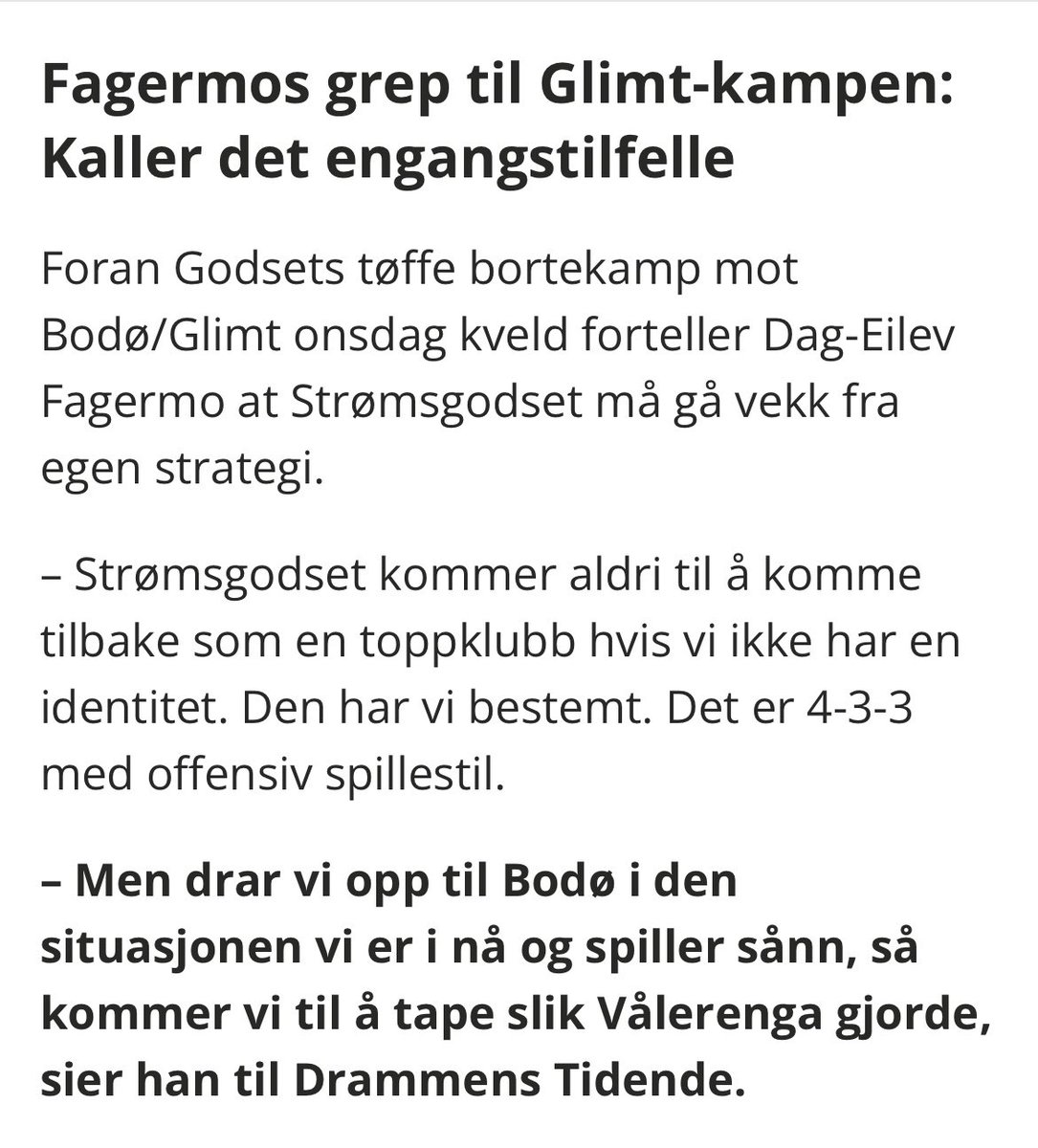 Akt dere Bodø/Glimt. Tviler på at dere har et grep mot vår stramme 9-0-1 i morgen.